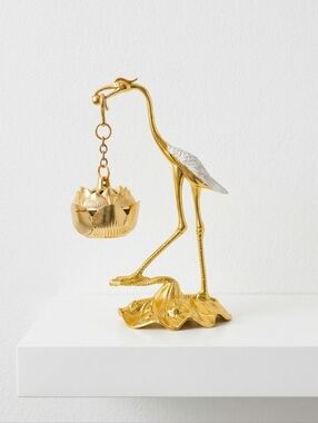NEW Golden Crane Incense Holder with Red And White Accents